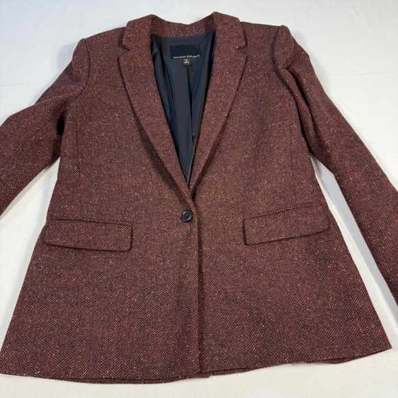Banana Republic Petite 0 Blazer Rust Herringbone Wool Blend Tailored Academia - Picture 3 of 15